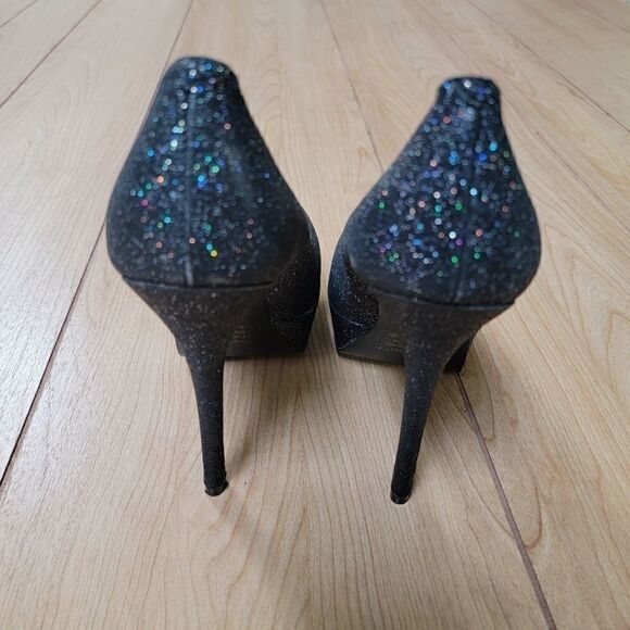 BAKERS MELINA BLACK GLITTER PLATFORM SHOES - Picture 9 of 15